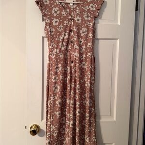 Floral Button-Front Midi Dress in Dusty Rose